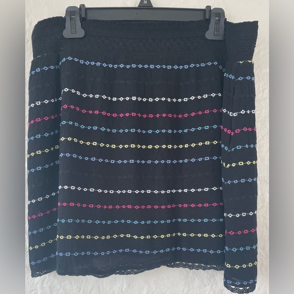 Superdry women's lined black/multicolored lightweight Sara smocked skirt;size 12 - Picture 2 of 9